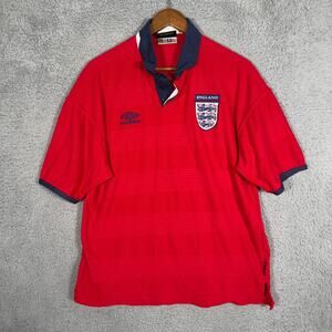 Vintage 90s Team England 1999-2001 Umbro Soccer Jersey Mens Large Collared Red
